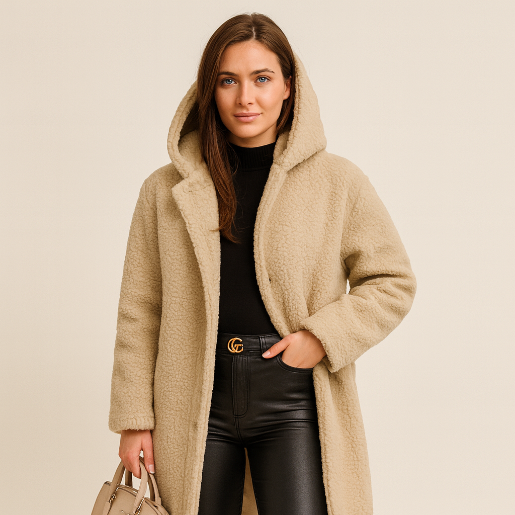 Giulia Bellini | Elegante Lange Teddy Damesjas met Capuchon