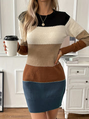 Chiara Jurk | Chique Herfstjurk met Kleurblok en Lange Mouwen