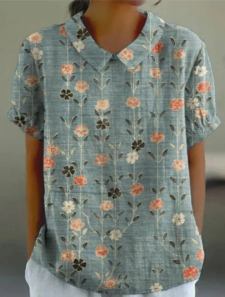 Addison Blouse | Zomerse Damesblouse met Bloemenprint en Poppenkraag