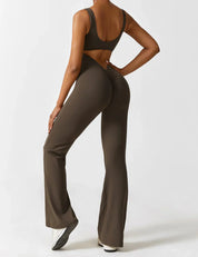 Dames Flared Jumpsuit Sport V-rug Shaping Fit Figuurvriendelijk - Zwart / Olijf / Donkerblauw - Maelen