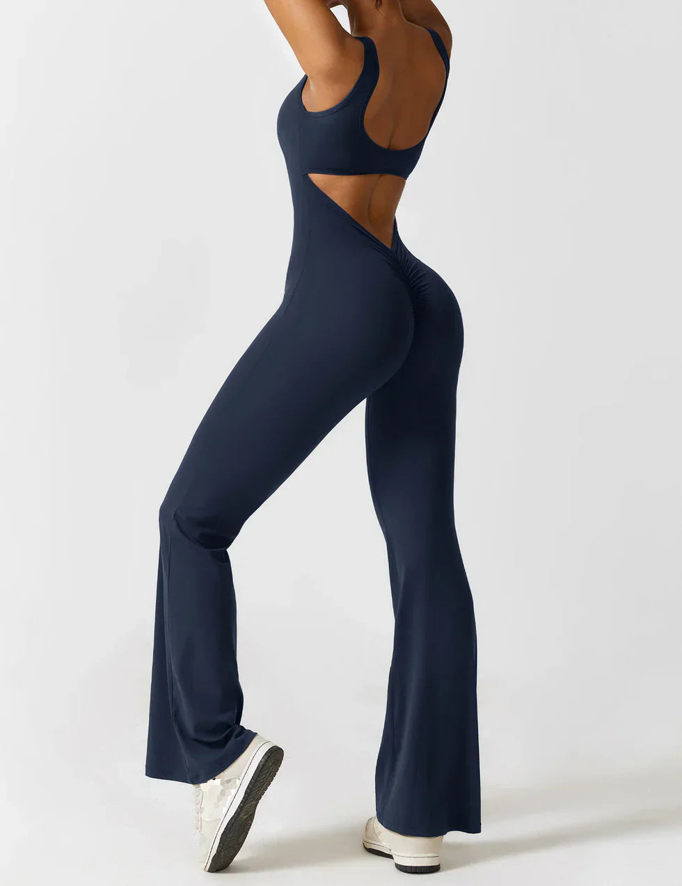 Dames Flared Jumpsuit Sport V-rug Shaping Fit Figuurvriendelijk - Zwart / Olijf / Donkerblauw - Maelen