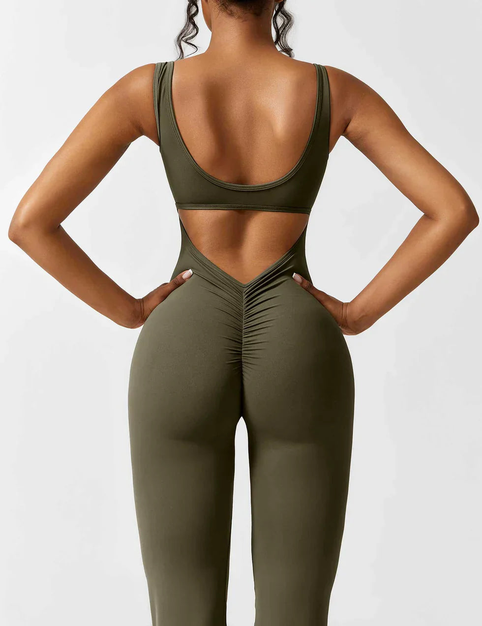 Dames Flared Jumpsuit Sport V-rug Shaping Fit Figuurvriendelijk - Zwart / Olijf / Donkerblauw - Maelen