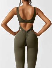 Dames Flared Jumpsuit Sport V-rug Shaping Fit Figuurvriendelijk - Zwart / Olijf / Donkerblauw - Maelen