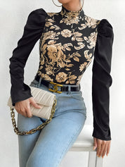 Bloom Blouse | Dames blouse met bloemenpatroon, col en pofmouwen