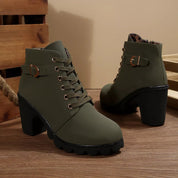 Dames Blokhak Enkellaars Rits en Vetersluiting Casual Dagelijks - Zwart / Bruin / Groen - Maelen