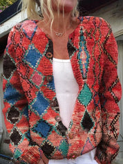 Chiara Gebreide Cardigan Dames – Vest met Knopen & Bloemenprint | Comfortabele Damestrui