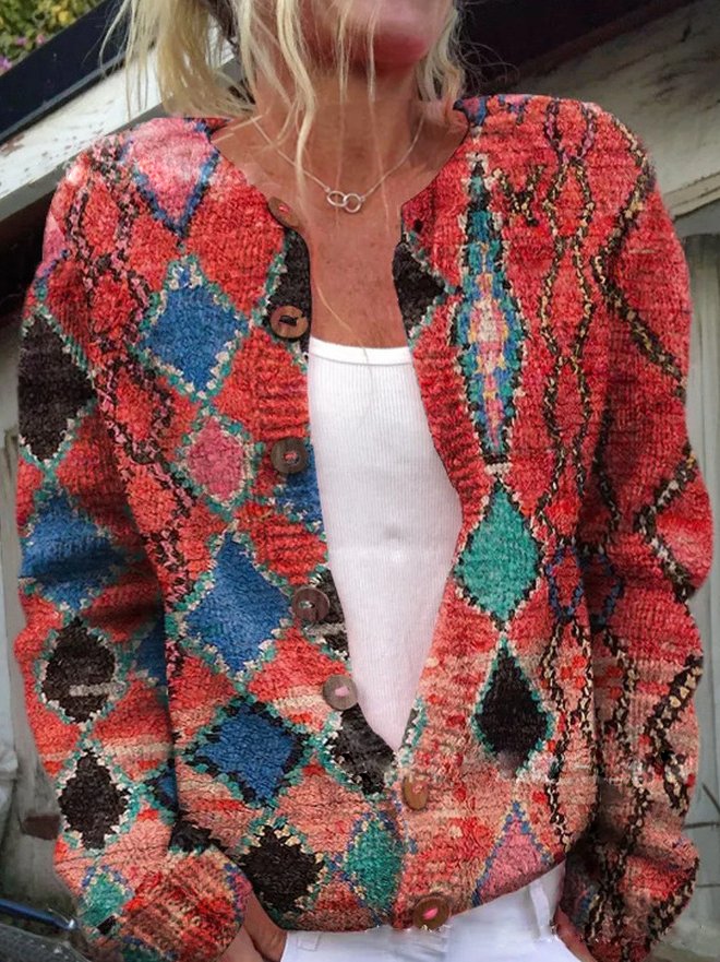 Chiara Gebreide Cardigan Dames – Vest met Knopen & Bloemenprint | Comfortabele Damestrui