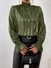 Bayla Blouse | Chic Satijnen Blouse met Plooien en Gestreept Patroon