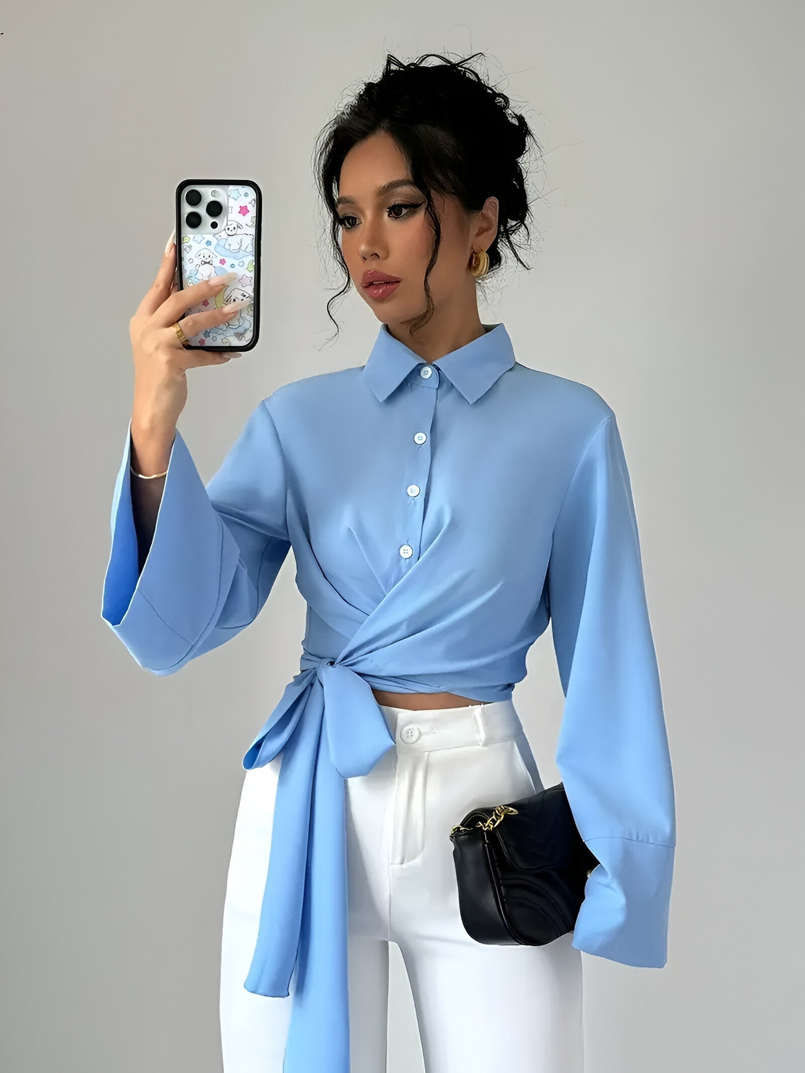 Bianca Crop Top | Elegante dames top met strik en klokkende mouwen