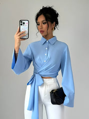 Bianca Crop Top | Elegante dames top met strik en klokkende mouwen