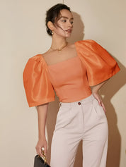 Bonnie Blouse | Elegante Blouse met Vierkante Halslijn en Subtiele Pofmouwen