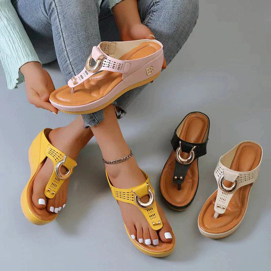 Adelaide Sandalen | Leren Wedge Sandalen met Geheugenschuim en Schokabsorberende Zool