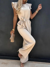 Jumpsuit Dames Zomer met Ruffle Mouwen en Wijde Pijpen, Elegante Pasvorm - Isabella Fiorentina