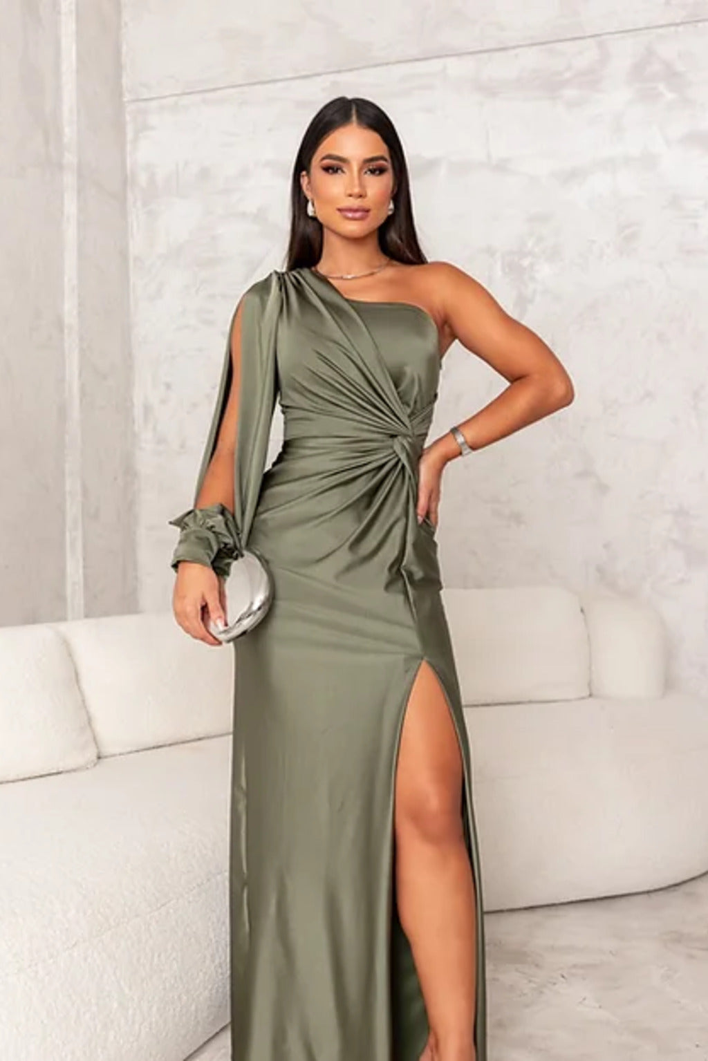 Dames Maxi Jurk met Split One Shoulder Elegant Feestelijk Vloerlengte - Turkoois / Olijfgroen / Marineblauw - Maelen