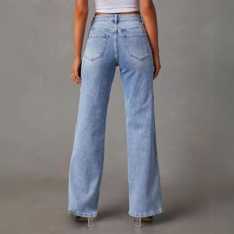 Eevi | Wijde Denim Broek Dames met Wijde Pijpen - Comfort Fit, Trendy en Veelzijdig - Licht Blauw
