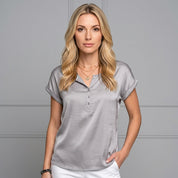 Dames Top Zijde Look V-Hals Korte Mouwen Glanzend - Lichtbruin / Groen / Wit / Grijs - Maelen