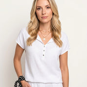 Dames Top Zijde Look V-Hals Korte Mouwen Glanzend - Lichtbruin / Groen / Wit / Grijs - Maelen