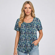 Dames T-shirt Bloemenprint Ronde Hals Losse Pasvorm Zomer - Floral Blauw / Floral Roze / Zwart - Maelen