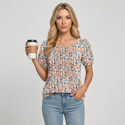 Dames T-shirt Bloemenprint Ronde Hals Losse Pasvorm Zomer - Floral Blauw / Floral Roze / Zwart - Maelen