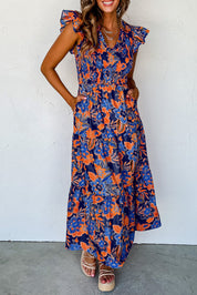 Lucia Jurk | Boho Maxi-Jurk met Bloemenprint, V-Hals en Volants