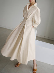 Lange Jurk Dames Luchtig Casual Zomer V-hals - Beige / Zwart / Legergroen - Maelen