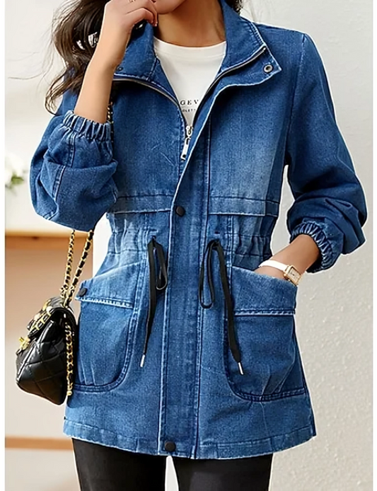 Ailsa Spijkerjas | Dames Denim Jacket met Trekkoord en Tijdloze Pasvorm