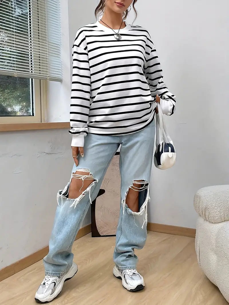 Kaatje Sweater | Gestreepte Casual Trui met Relaxte Pasvorm en Tijdloos Design