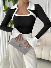 Bluma T-shirt | Elegant dames T-shirt met contrasterende kraag en vierkante halslijn