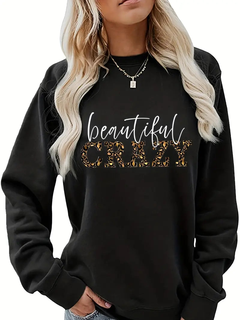 Jade Sweatshirt | Comfortabele Sweater met Luipaardprint en Statement Tekst