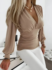 Caylee Top | Elegante Damestop met lange Lantaarnmouwen en Lage Taille