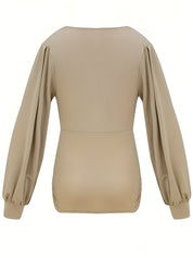 Caylee Top | Elegante Damestop met lange Lantaarnmouwen en Lage Taille