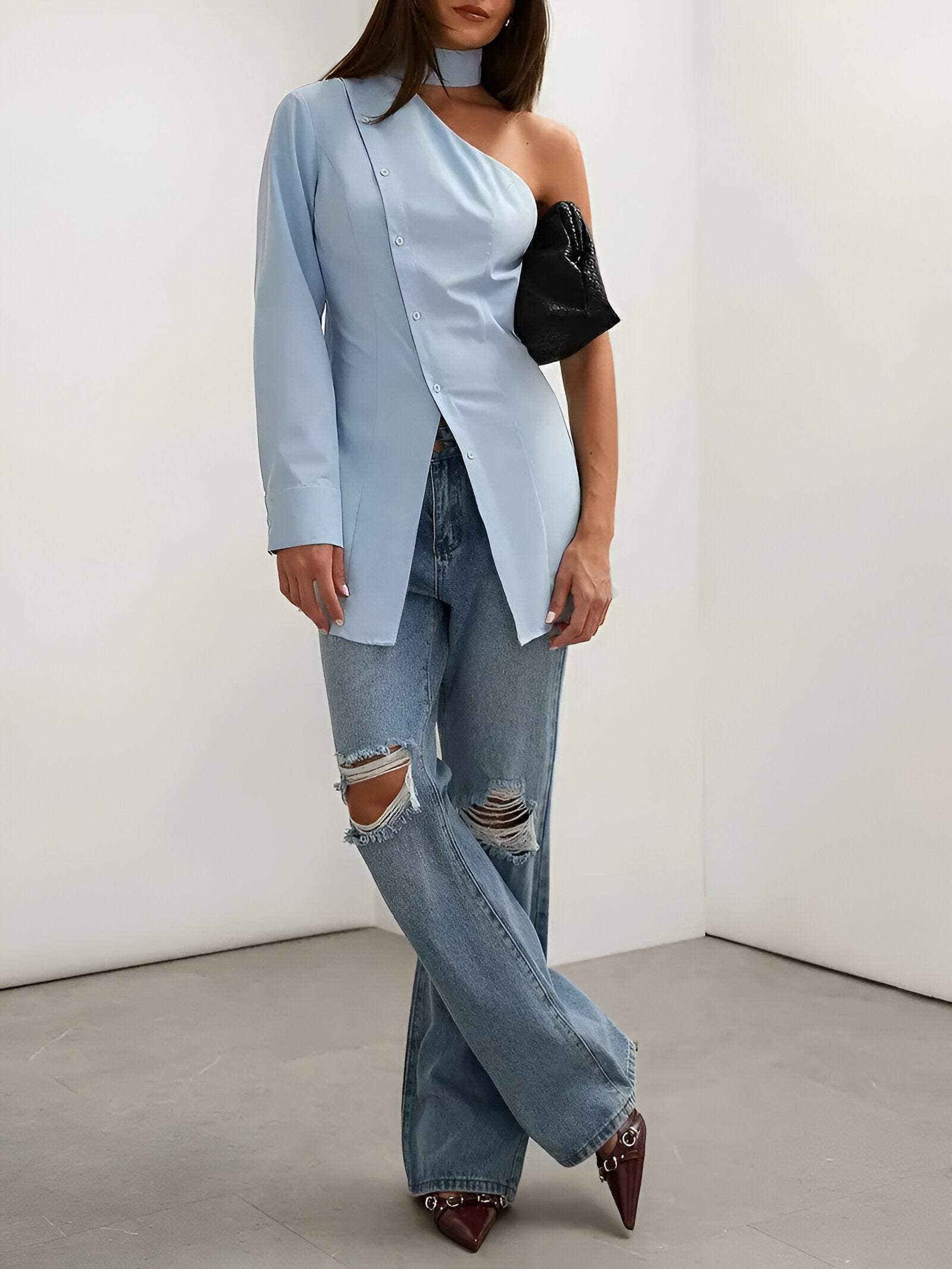 Berlinn Top | One-Shoulder Top met Asymmetrische Zoom en Knoopdetail