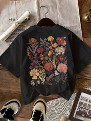 Shaney | T-shirt Dames met Korte Mouwen en Bloemenprint - Casual, Oversized en Streetstyle - Zwart