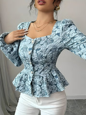 Bijou Blouse | Romantische Blouse met Jacquardstof, Sweetheart Halslijn en Ruches