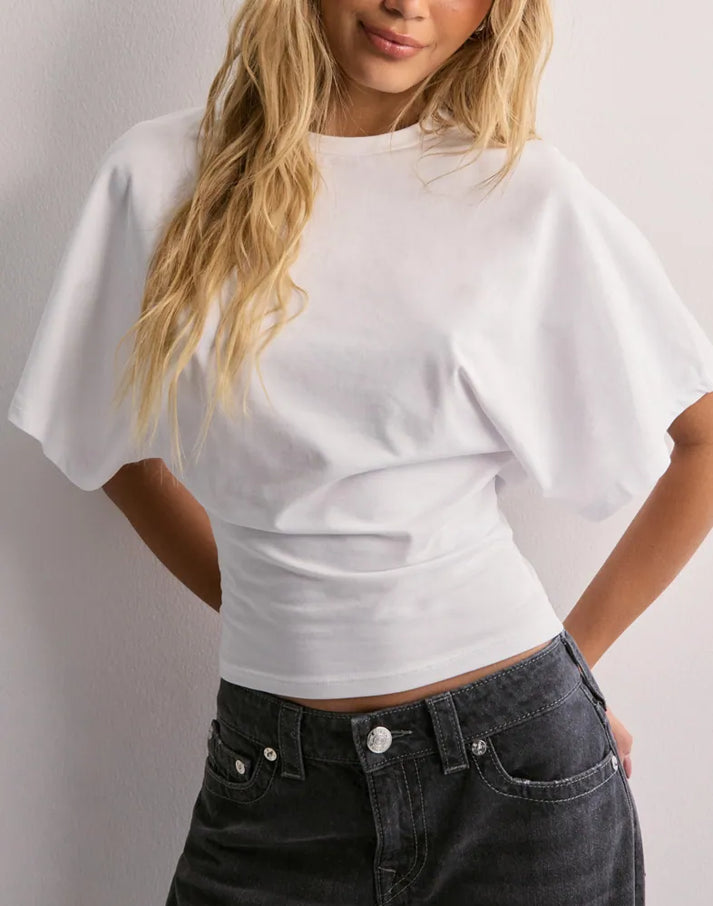 Giulia dames top – trendy wide sleeve T-shirt in katoenmix