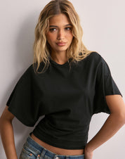 Giulia dames top – trendy wide sleeve T-shirt in katoenmix