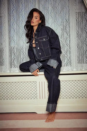 Sofia Denim Twee-Delen Ensemble met Lange Mouwen en Kraag – Stijlvol & Tijdloos