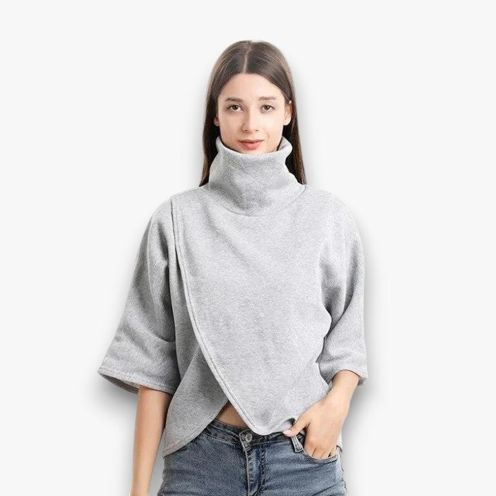 Yara Poncho Pullover | Zachte Asymmetrische Trui voor Dames met Hoge Kraag