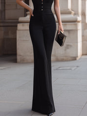 Dames Jumpsuit Halternek Wijde Pijpen Getailleerde Pasvorm Casual en Dagelijks - Zwart - Maelen