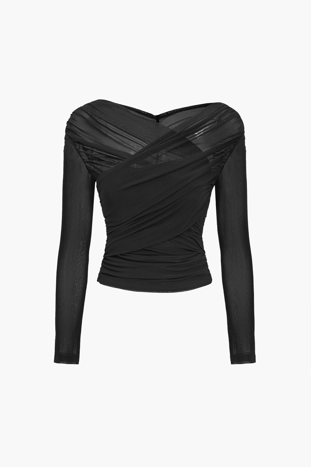Gianna Doorzichtige mesh top dames – elegante sheer top met lange mouwen