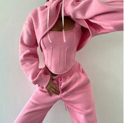 Aria Set | Fleece Loungewear Set met Cropped Hoodie, Corset Vest & Joggers