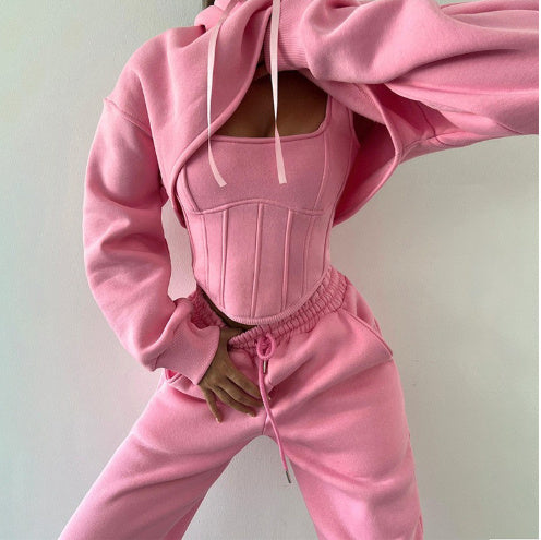 Aria Set | Fleece Loungewear Set met Cropped Hoodie, Corset Vest & Joggers