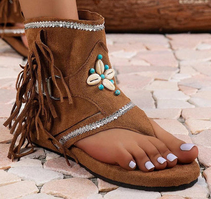 Elena Sandalen | Dames Vintage Sandalen met Franjes en Bohemian Uitstraling