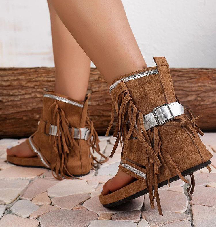 Elena Sandalen | Dames Vintage Sandalen met Franjes en Bohemian Uitstraling