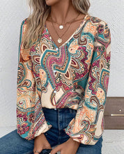 Mirella Blouse | Bloemenprint Damesblouse met V-Hals en Lange Mouwen