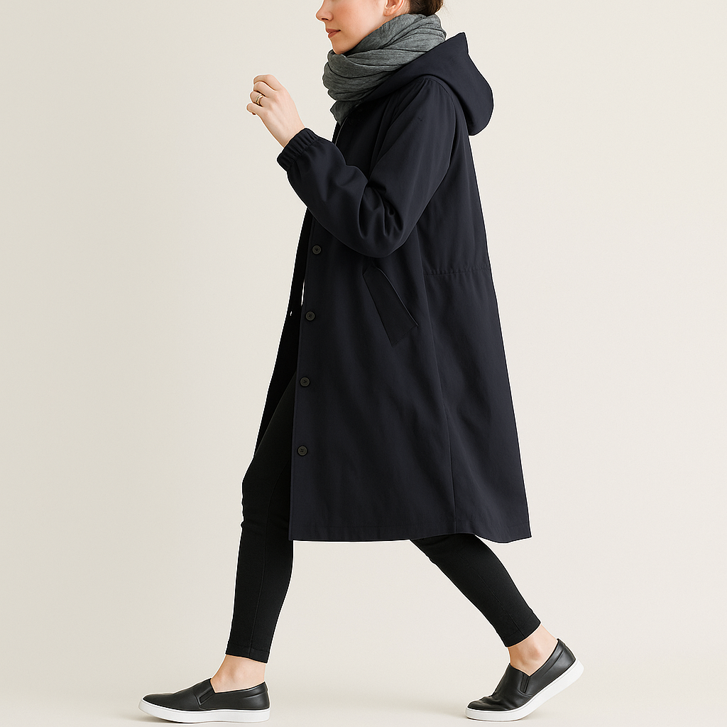 Luciana Elegante waterdichte regenmantel dames – driekwart jas met capuchon en ceintuur