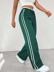 Joggingbroek Dames Wide Leg met Zijstrepen en Hoge Taille, Casual Sportkleding - Mia Comforto