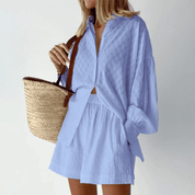 Anika Set | Tweedelig Overhemd &amp; Shorts Set van Luchtige Stof met Relaxte Pasvorm
