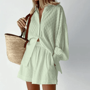 Anika Set | Tweedelig Overhemd &amp; Shorts Set van Luchtige Stof met Relaxte Pasvorm