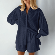 Anika Set | Tweedelig Overhemd &amp; Shorts Set van Luchtige Stof met Relaxte Pasvorm